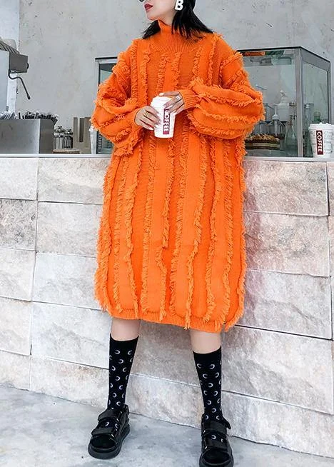 Women's Off - Shoulder Chunky Knit Sweater Dresses in Earth TonesComfy high neck tassel Sweater fall weather Upcycle orange baggy knitwear Women's Off - Shoulder Chunky Knit Sweater Dresses in Earth TonesComfy high neck tassel Sweater fall weather Upcycle orange baggy knitwear