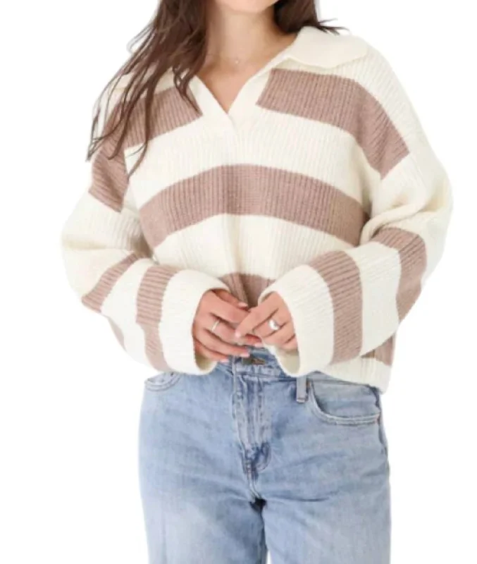 Plus Size Women's Long Sleeve Cable Knit Sweater DressesConrad Sweater In Ivory / Taupe Plus Size Women's Long Sleeve Cable Knit Sweater DressesConrad Sweater In Ivory / Taupe