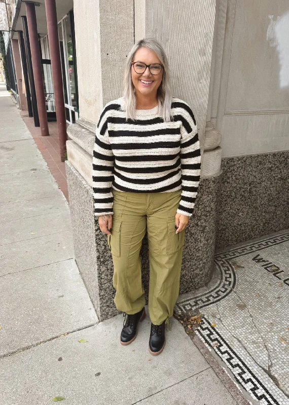 Cool Black Crochet Stripe Sweater