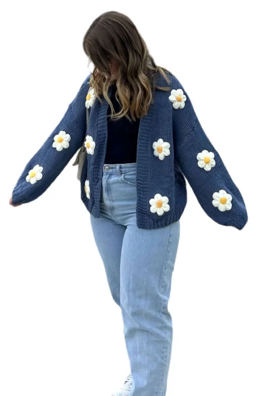 Plus Size Women's Turtleneck Sweater Dresses with Side SlitsDaisy Cardigan In Navy