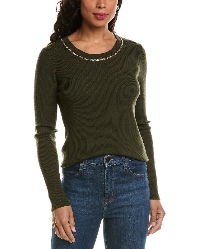 Longline Women's Mohair Sweater Dresses in a Loose FitElie Tahari Chain Trim Wool Sweater