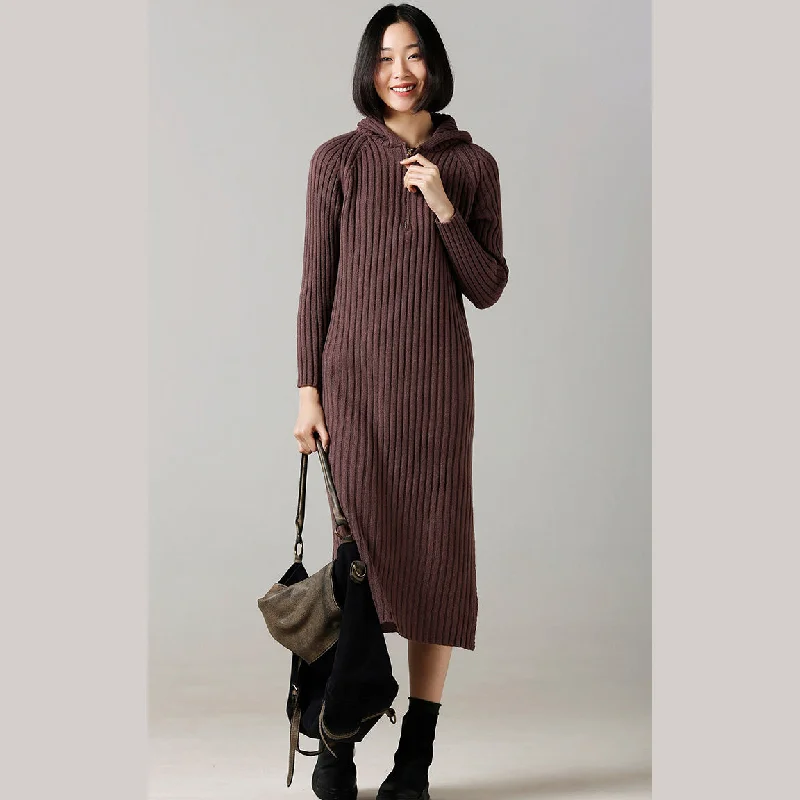 Sleeveless Women's Silk Blend Sweater Dresses for a Sophisticated LookFashion Sweater weather Women hooded side open brown Largo knitted dress Sleeveless Women's Silk Blend Sweater Dresses for a Sophisticated LookFashion Sweater weather Women hooded side open brown Largo knitted dress