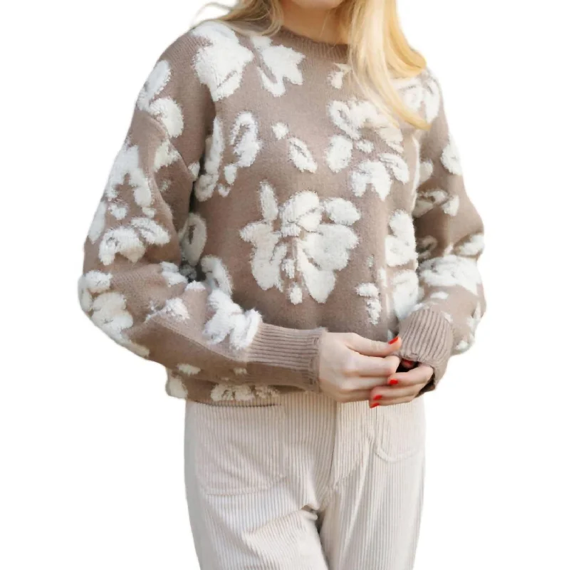 Plus Size Women's Open - Front Cardigan Style Sweater DressesFloral Sweater In Taupe