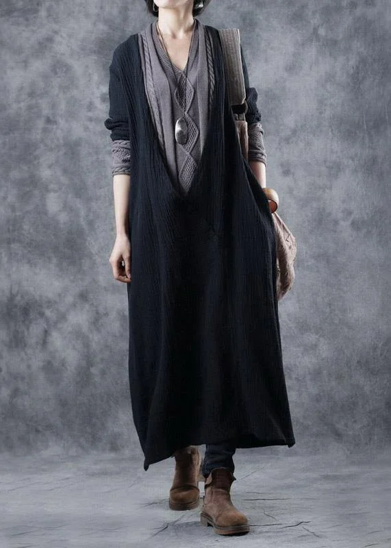 V - Neck Women's Ribbed Sweater Dresses with Belt for a Defined WaistFor Work patchwork Sweater v neck outfits Largo black DIY knit dress