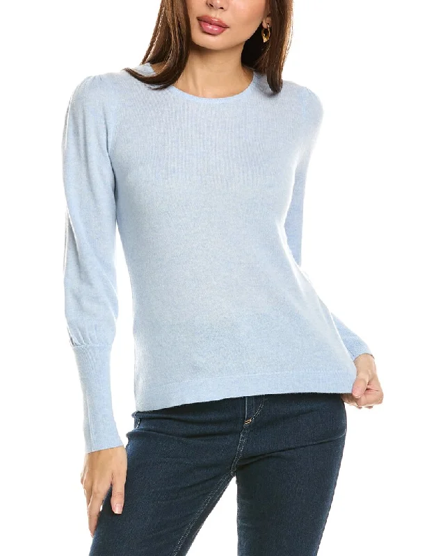 Plus Size Women's Turtleneck Sweater Dresses with Side SlitsForte Cashmere Gathered Sleeve Crew Cashmere Sweater Plus Size Women's Turtleneck Sweater Dresses with Side SlitsForte Cashmere Gathered Sleeve Crew Cashmere Sweater