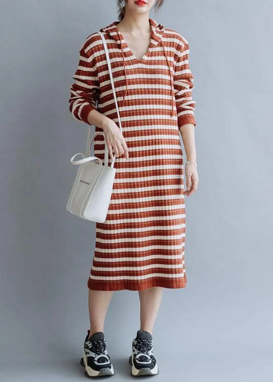 Belted Women's Cotton Blend Sweater Dresses for a Casual LookFrench hooded cotton Tunics Wardrobes red striped loose Dresses fall Belted Women's Cotton Blend Sweater Dresses for a Casual LookFrench hooded cotton Tunics Wardrobes red striped loose Dresses fall