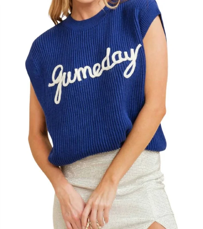 Plus Size Women's Turtleneck Sweater Dresses with Side SlitsGameday Top In Blue
