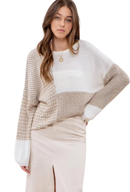 V - Neck Women's Ribbed Wool Sweaters for FallGet My Latte Ready Sweater
