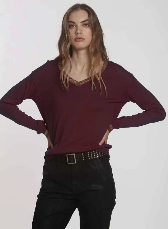 High - Low Hem Women's Cashmere - Blended SweatersGoldie Vee - Merlot