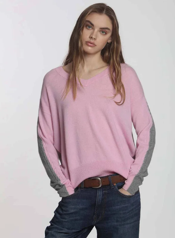 Hooded Women's Fleece - Lined Sweaters for WinterHalf Tone Vee - Candy/grey
