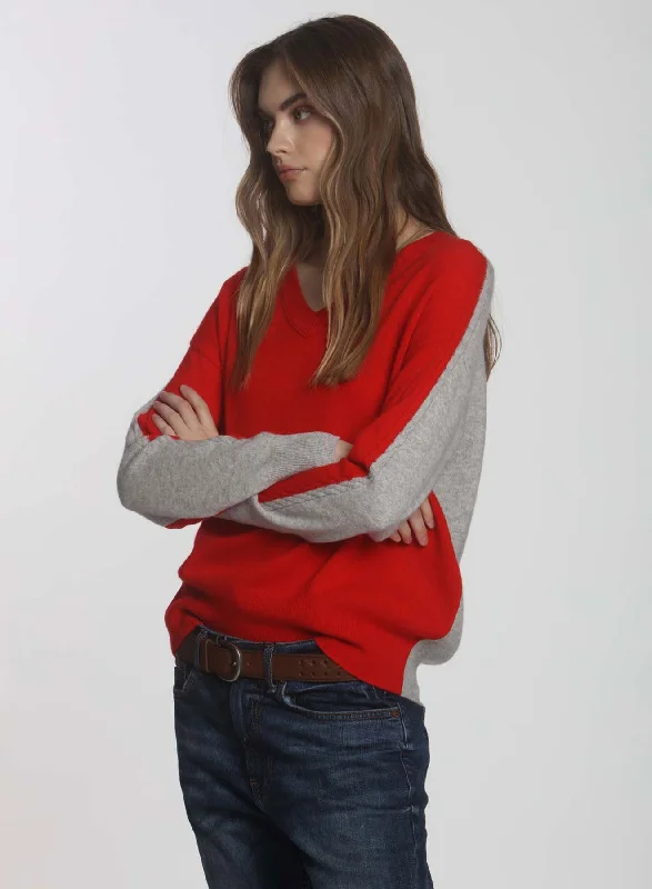 Split - Hem Women's Linen Blend Sweaters for SpringHalf Tone Vee - Pepper/flint