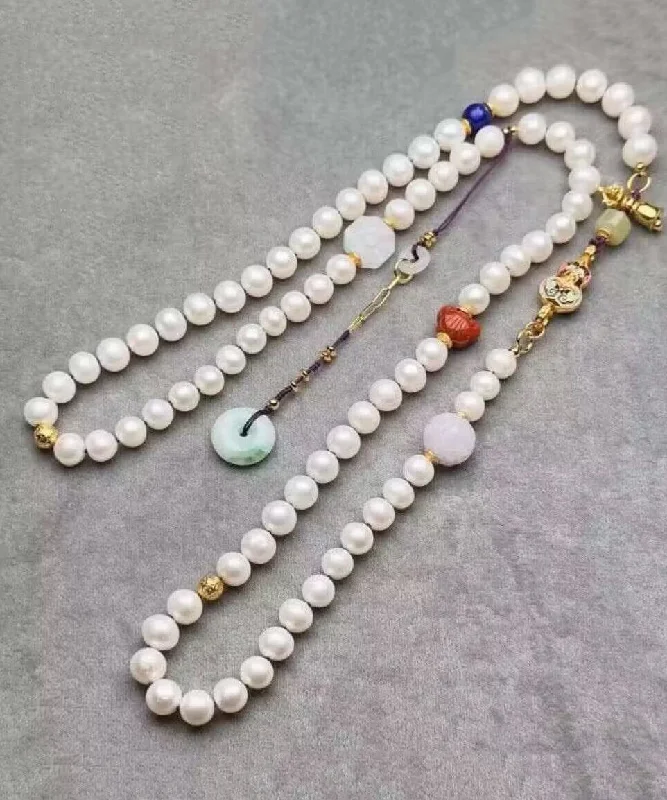Plus Size Women's Oversized Chunky Knit SweatersHandmade White Jade Pearl Agate Beading Tassel Sweater Lariat Necklace Plus Size Women's Oversized Chunky Knit SweatersHandmade White Jade Pearl Agate Beading Tassel Sweater Lariat Necklace