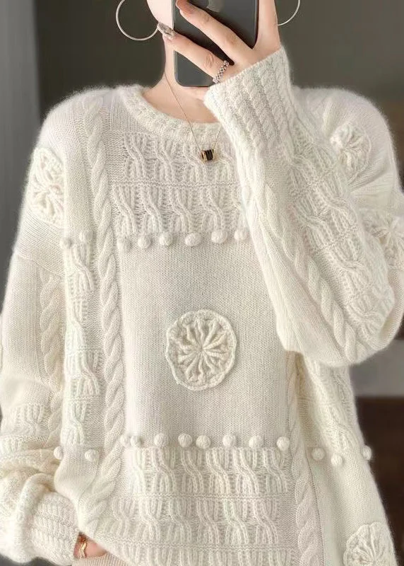 Button - Down Women's Shetland Wool Sweaters in Traditional PatternsItalian White Embroidered Hook Flower Wool Sweaters Spring Button - Down Women's Shetland Wool Sweaters in Traditional PatternsItalian White Embroidered Hook Flower Wool Sweaters Spring