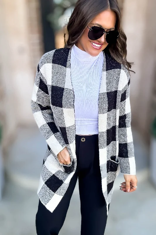 Tie - Front Women's Lambswool Sweaters in Pastel HuesJacquard Black And Oatmeal Sweater Tie - Front Women's Lambswool Sweaters in Pastel HuesJacquard Black And Oatmeal Sweater