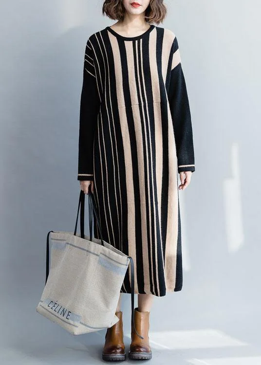 Women's Off - Shoulder Chunky Knit Sweater Dresses in Earth TonesKnitted black striped Sweater dress outfit Women high waist Funny fall knit dress Women's Off - Shoulder Chunky Knit Sweater Dresses in Earth TonesKnitted black striped Sweater dress outfit Women high waist Funny fall knit dress
