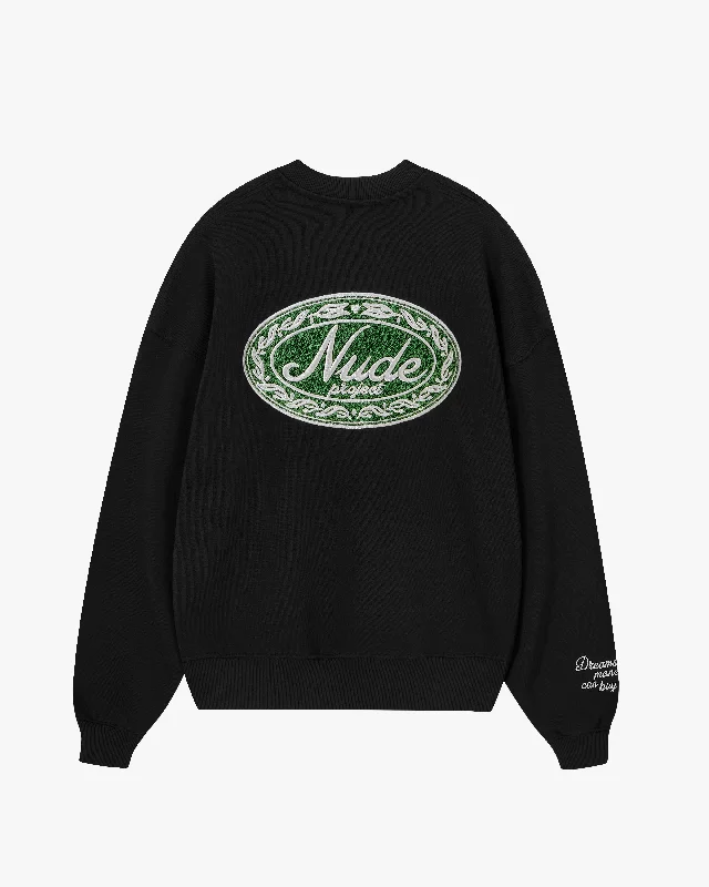 Plus Size Women's Oversized Chunky Knit SweatersDÉCLARATION CREWNECK BLACK