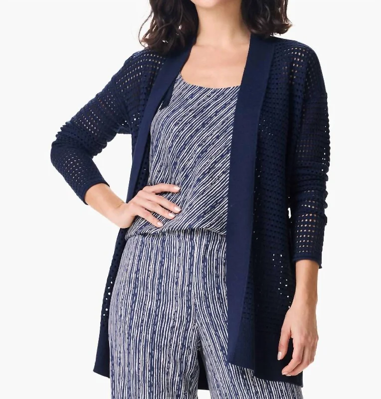Sleeveless Women's Silk Blend Sweater Dresses for a Sophisticated LookMoonlight Mesh Cardigan In Dk Indigo Sleeveless Women's Silk Blend Sweater Dresses for a Sophisticated LookMoonlight Mesh Cardigan In Dk Indigo