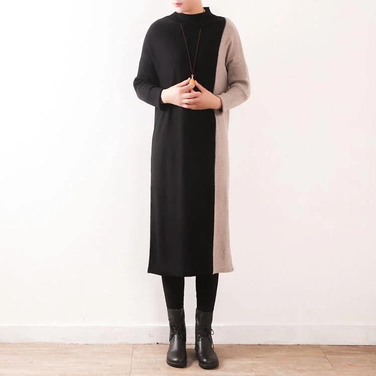 Belted Women's Cotton Blend Sweater Dresses for a Casual LookOversized Sweater dress outfit Moda high neck patchwork black Mujer knit dress Belted Women's Cotton Blend Sweater Dresses for a Casual LookOversized Sweater dress outfit Moda high neck patchwork black Mujer knit dress