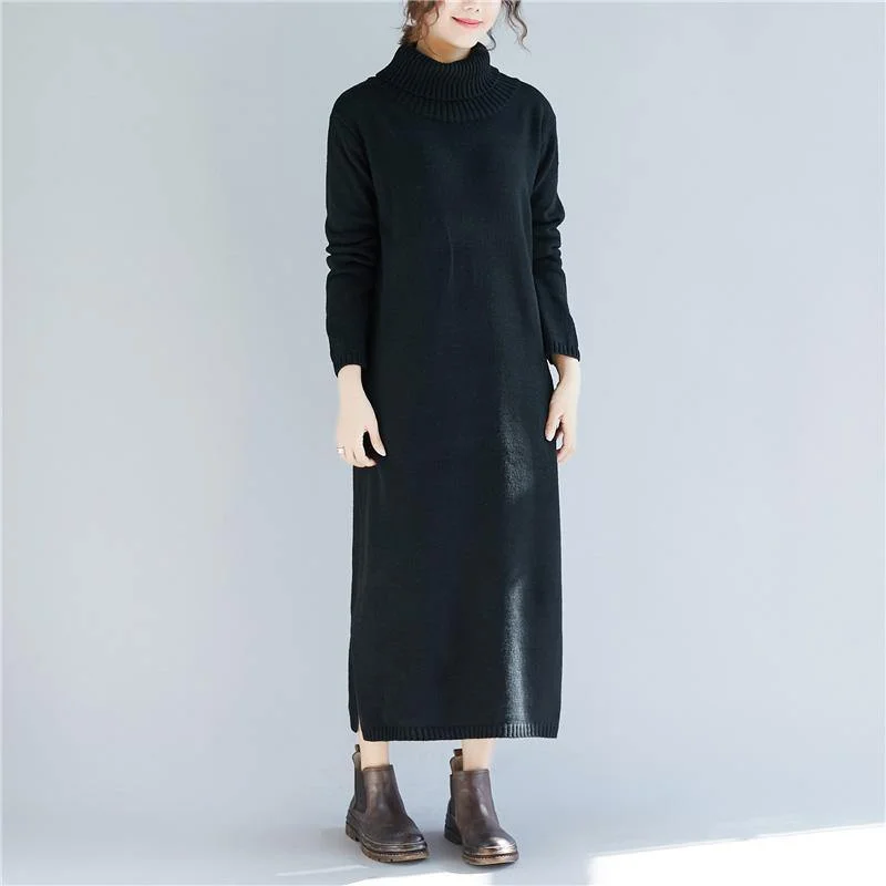 Sleeveless Women's Silk Blend Sweater Dresses for a Sophisticated LookPullover high neck Sweater dresses Vintage side open black daily knitted dress fall Sleeveless Women's Silk Blend Sweater Dresses for a Sophisticated LookPullover high neck Sweater dresses Vintage side open black daily knitted dress fall