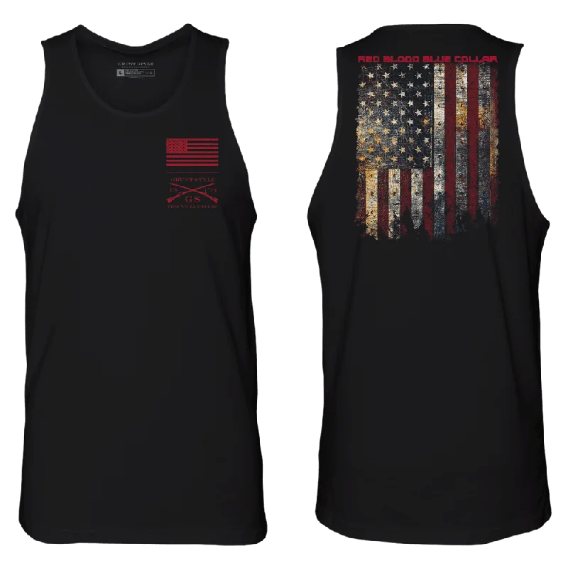 Embroidered Women T Shirt with Intricate DetailsRed Blood Blue Collar® Tank - Black