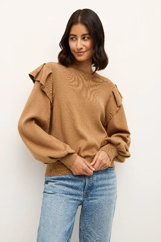 Plus Size Women's Belted Cable Knit SweatersRemi Popover Camel