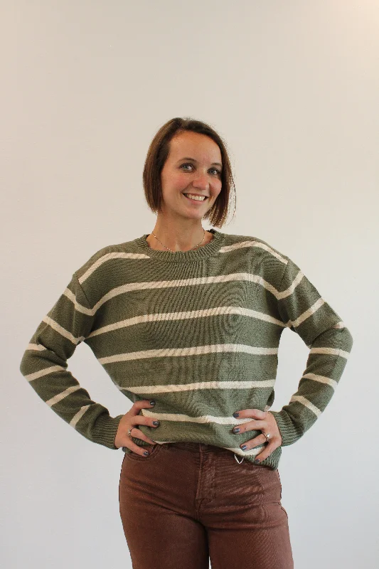 Split - Hem Women's Linen Blend Sweaters for SpringROBIE STRIPED CREWNECK SWEATER