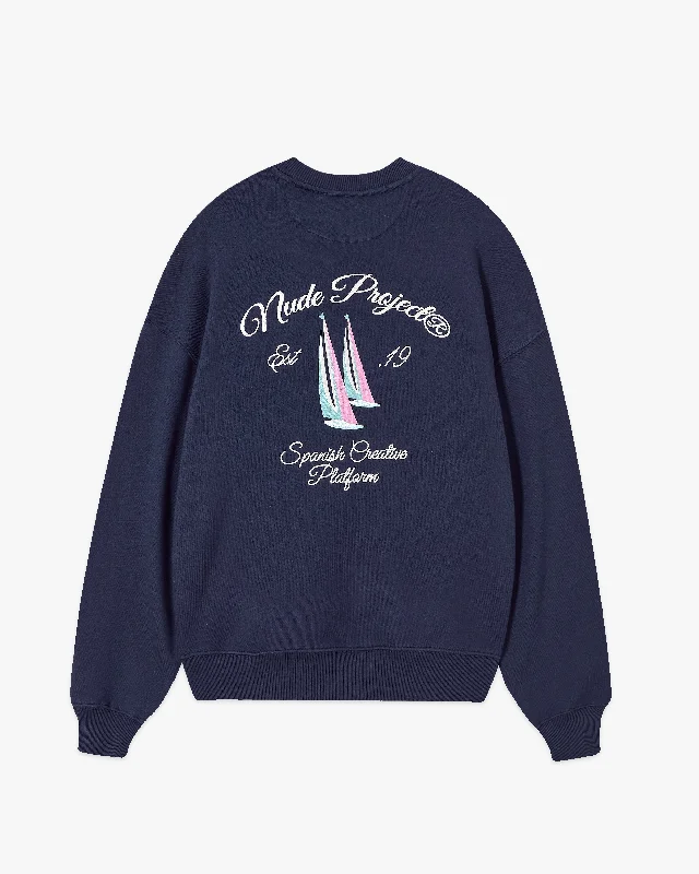 High - Low Hem Women's Cashmere - Blended SweatersLIL BOAT CREWNECK NAVY