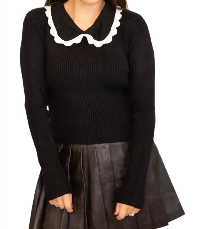 Mock Neck Women's Angora Blend Sweater Dresses in Solid ColorsScalloped Sweater In Black