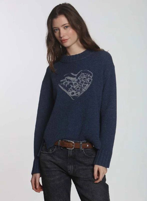 Mock Neck Women's Alpaca Wool Sweaters in Earth TonesScroll Heart - Navy/grey