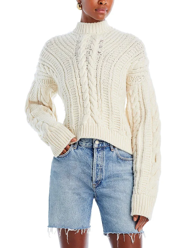 Knee - Length Women's Wool Blend Sweater Dresses in Neutral ColorsShelby Womens Open Stitch Long Sleeve Funnel-Neck Sweater