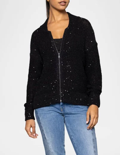 Sleeveless Women's Silk - Trimmed Sweaters for SummerShimmer & Shaker Bomber Black