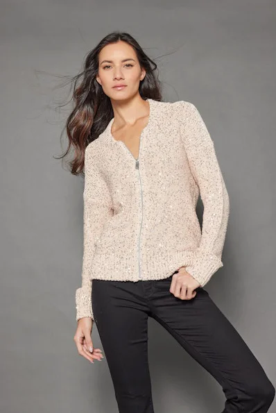 Plus Size Women's Belted Cable Knit SweatersShimmer & Shaker Bomber Puff
