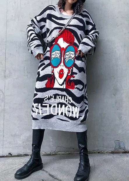 Plus Size Women's Tunic - Style Sweater Dresses with PocketsSimple black print Sweater Aesthetic Street Style o neck Art knitwear Plus Size Women's Tunic - Style Sweater Dresses with PocketsSimple black print Sweater Aesthetic Street Style o neck Art knitwear