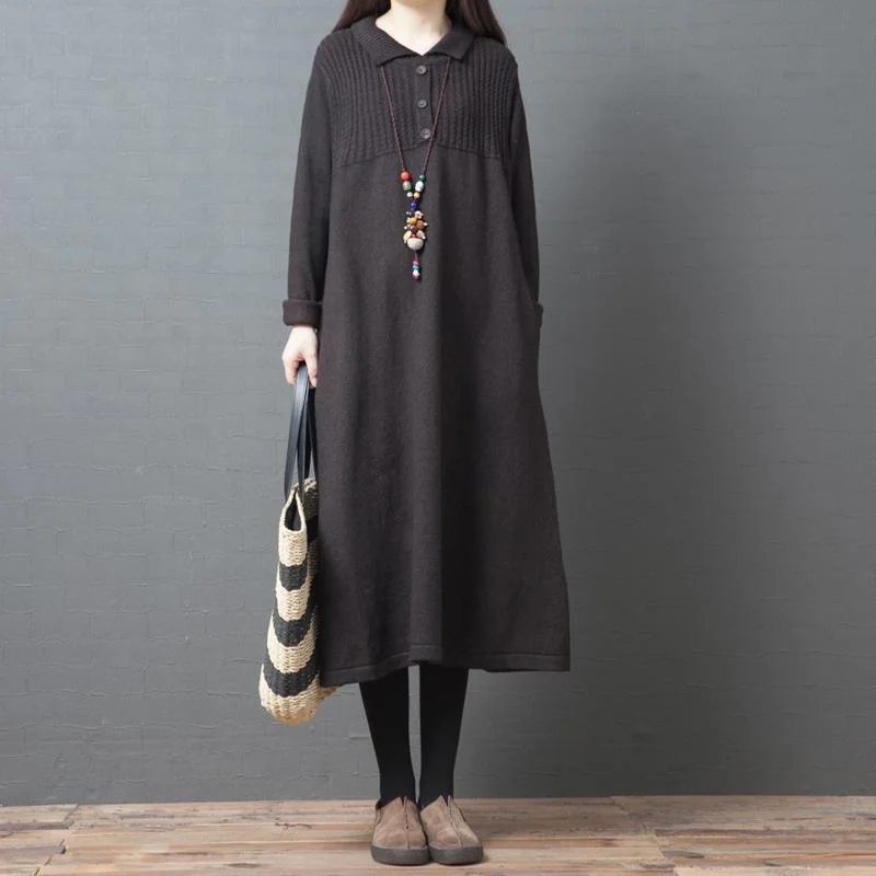 Wrap - Style Women's Lambswool Sweater Dresses in Elegant ShadesSimple lapel Button Sweater outfits chocolate Largo sweater dresses Wrap - Style Women's Lambswool Sweater Dresses in Elegant ShadesSimple lapel Button Sweater outfits chocolate Largo sweater dresses