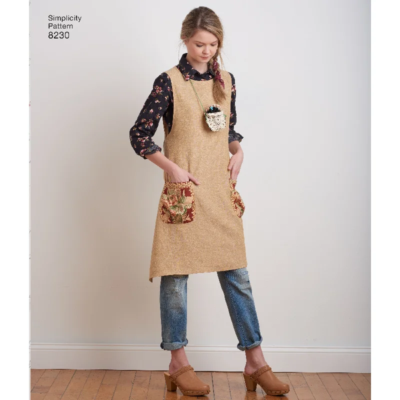 Plus Size Women's Fit - and - Flare Sweater Dresses with Ruffled HemSimplicity Apron Dress and Tabard S8230 Plus Size Women's Fit - and - Flare Sweater Dresses with Ruffled HemSimplicity Apron Dress and Tabard S8230