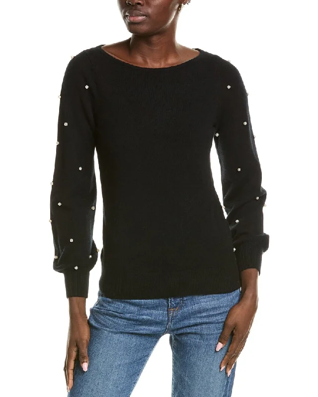 Belted Women's Cotton Blend Sweater Dresses for a Casual Looksofiacashmere Embellished Cashmere Sweater
