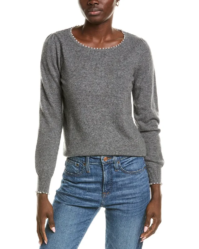 Plus Size Women's Side - Slit Sweaters in Bold Solidssofiacashmere Embellished Trim Cashmere Sweater Plus Size Women's Side - Slit Sweaters in Bold Solidssofiacashmere Embellished Trim Cashmere Sweater
