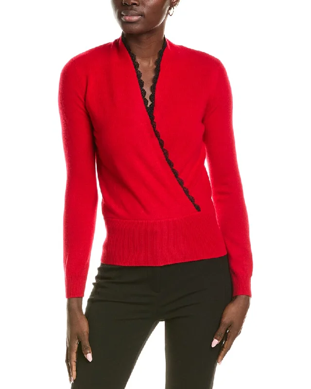 Open - Front Women's Cardigan - Style Mohair Sweaterssofiacashmere Lace Trim Surplice Cashmere Sweater Open - Front Women's Cardigan - Style Mohair Sweaterssofiacashmere Lace Trim Surplice Cashmere Sweater