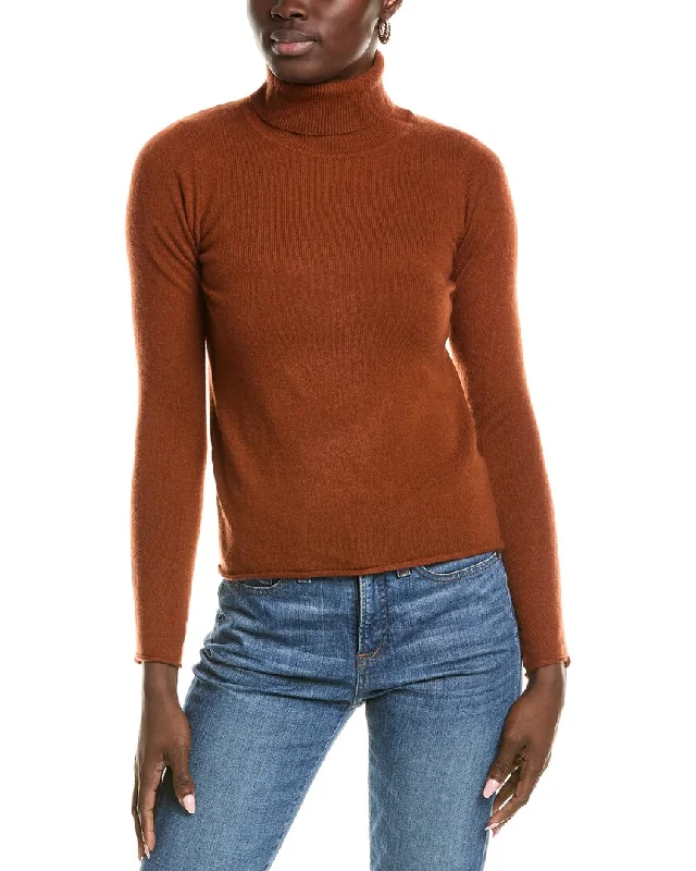 Belted Women's Cotton Blend Sweater Dresses for a Casual Looksofiacashmere Roll Cuff & Hem Turtleneck Sweater