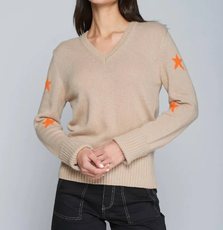 Longline Women's Mohair Sweater Dresses in a Loose FitStar Sweater Intarsia Oatmeal In Beige With Orange Stars Longline Women's Mohair Sweater Dresses in a Loose FitStar Sweater Intarsia Oatmeal In Beige With Orange Stars