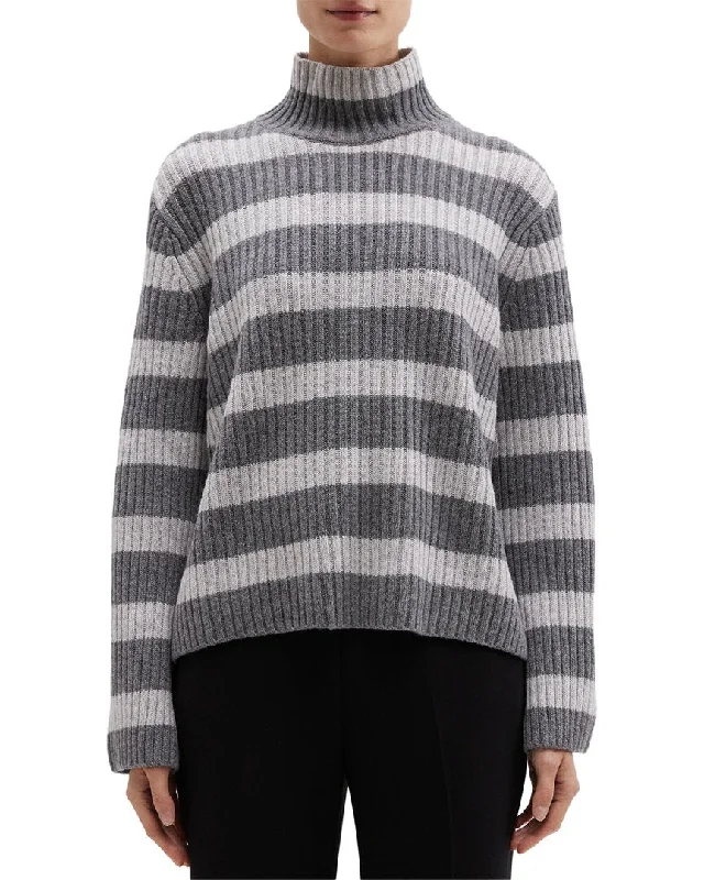 Plus Size Women's Oversized Chunky Knit SweatersTheory Striped Ribbed Wool & Cashmere-Blend Turtleneck Pullover Plus Size Women's Oversized Chunky Knit SweatersTheory Striped Ribbed Wool & Cashmere-Blend Turtleneck Pullover