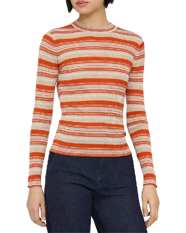 Plus Size Women's Long Sleeve Cable Knit Sweater DressesTheory Washable Silk Stripe Rib Pullover Plus Size Women's Long Sleeve Cable Knit Sweater DressesTheory Washable Silk Stripe Rib Pullover