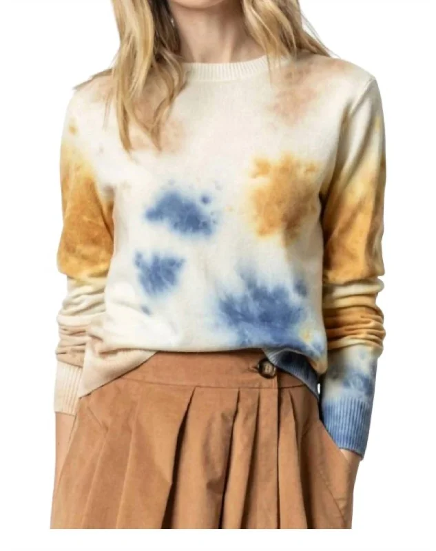 Midi - Length Women's Shetland Wool Sweater Dresses in Traditional PatternsTie Dyed Crewneck Sweater In Lapis Multi Midi - Length Women's Shetland Wool Sweater Dresses in Traditional PatternsTie Dyed Crewneck Sweater In Lapis Multi