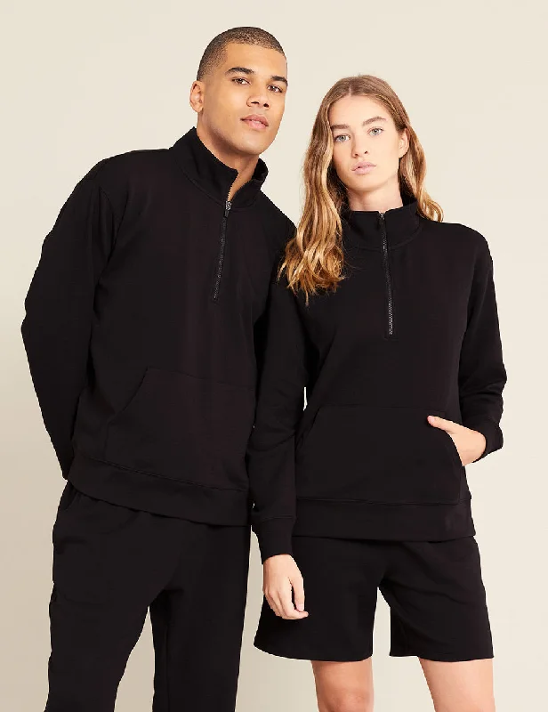 Pocketed Women T Shirt for Added FunctionalityUnisex Quarter Zip Sweater - Black