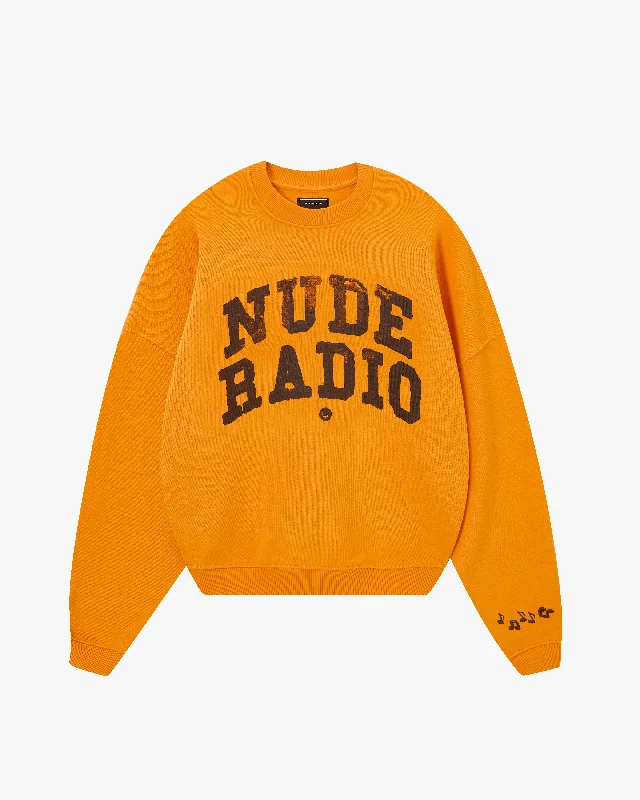 Bell - Sleeve Women's Mohair - Wool Blend SweatersRADIO BOXY CREWNECK ORANGE