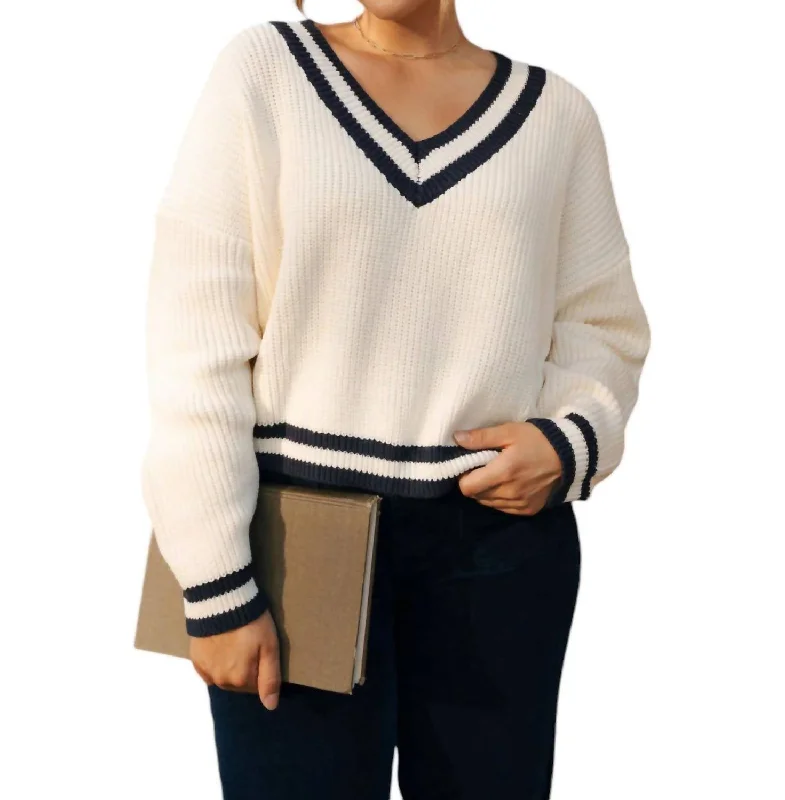 Longline Women's Mohair Sweater Dresses in a Loose FitVarsity Sweater In Cream