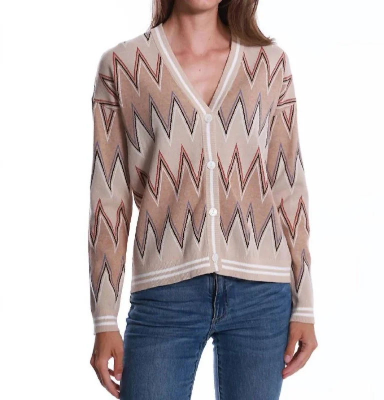 Knee - Length Women's Wool Blend Sweater Dresses in Neutral ColorsViscose Blend Chevron Cardigan In Multi-Colored