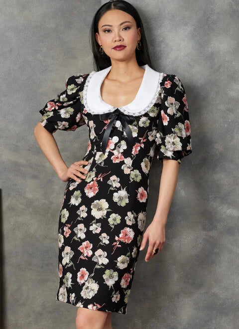 V - Neck Women's Ribbed Sweater Dresses with Belt for a Defined WaistVogue Dress V1905 V - Neck Women's Ribbed Sweater Dresses with Belt for a Defined WaistVogue Dress V1905