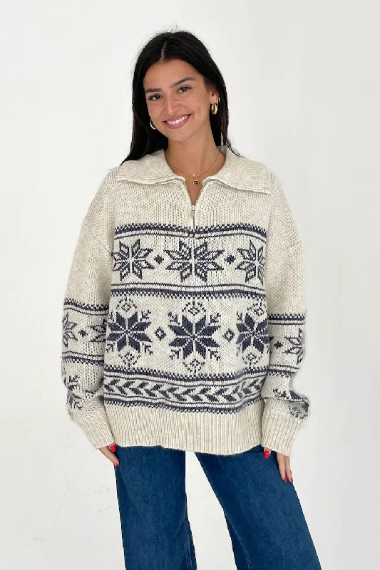 Plus Size Women's Sequined Sweaters for Special OccasionsWarm Me Up Sweater in Cream/Navy Plus Size Women's Sequined Sweaters for Special OccasionsWarm Me Up Sweater in Cream/Navy