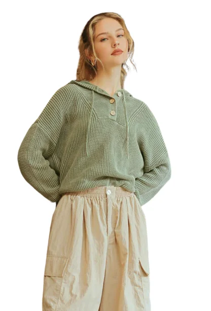 Split - Hem Women's Linen Blend Sweaters for SpringWarm My Heart Hooded Sweater